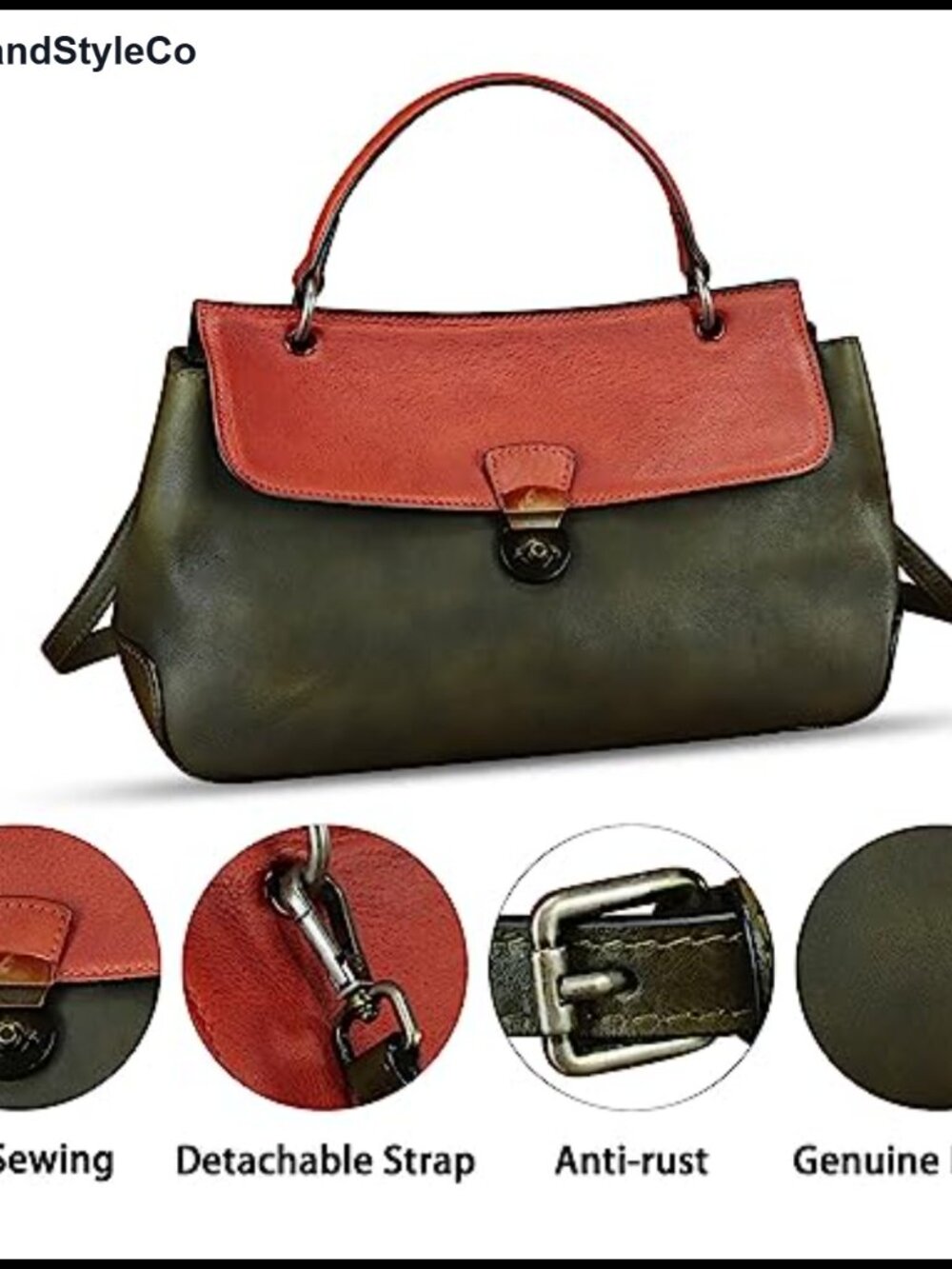 Genuine Leather Vintage Satchel Bag Women Handbag Crossbody Shoulder - Picture 3 of 6